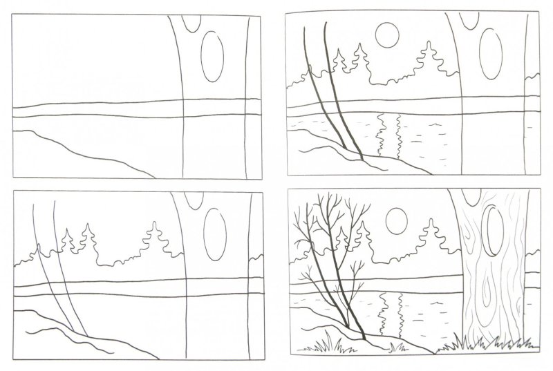 поэтапное рисование пейзажа