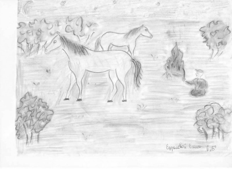 рис к произведению бежин луг