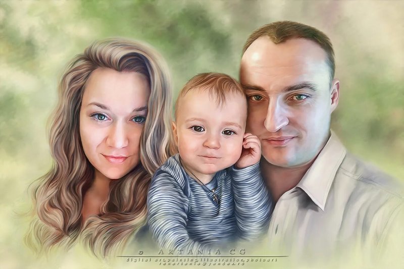 Портрет семьи на холсте