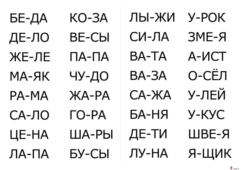 Читаем слоги для детей 3-4 лет