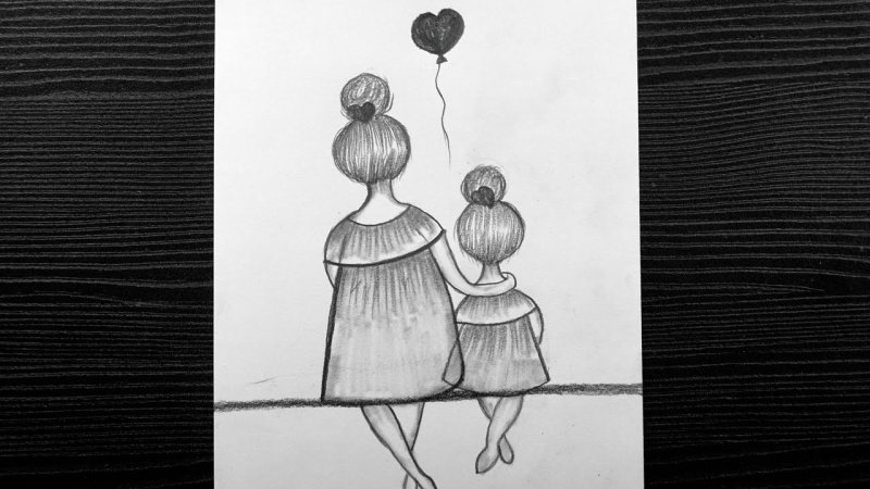Мама и дочь рисунок карандашом