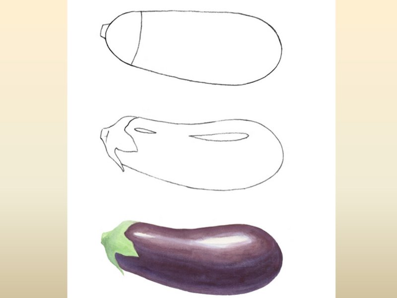 Поэтапное рисование овощей и фруктов