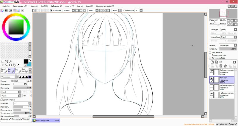 Волосы Paint Tool Sai