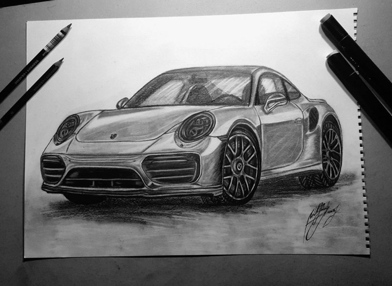 Порше 911 карандашом