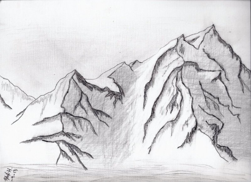 Горный пейзаж рисунок карандашом