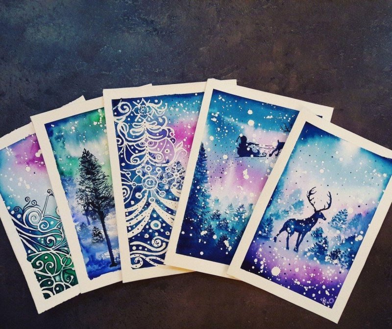 новогодние открытки акварель