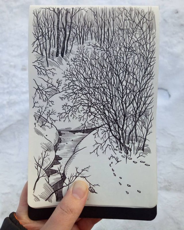 Зимний пейзаж в скетчбук
