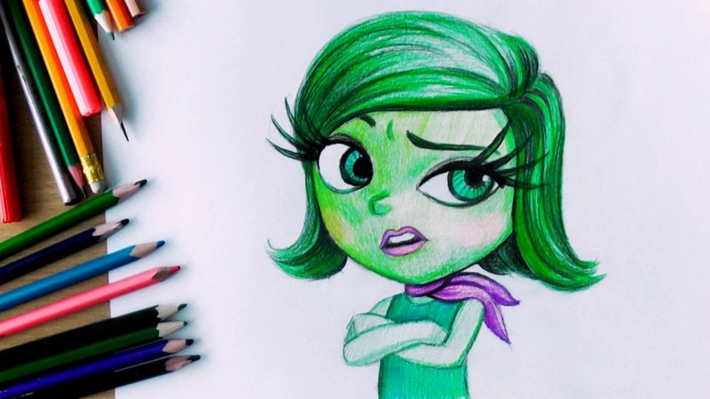 Персонажи мультфильмов цветными карандашами