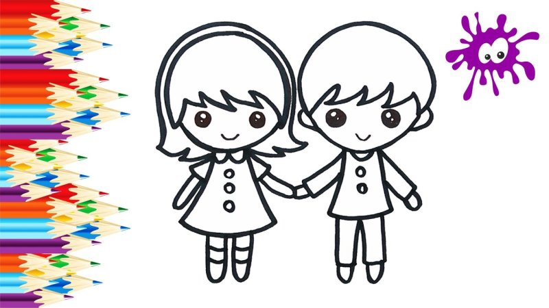 Мальчик и девочка раскраска для детей
