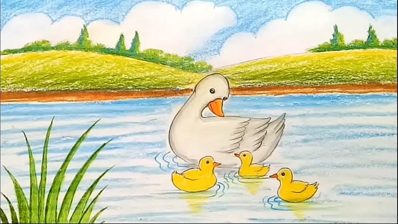 Рисование утки с утятами
