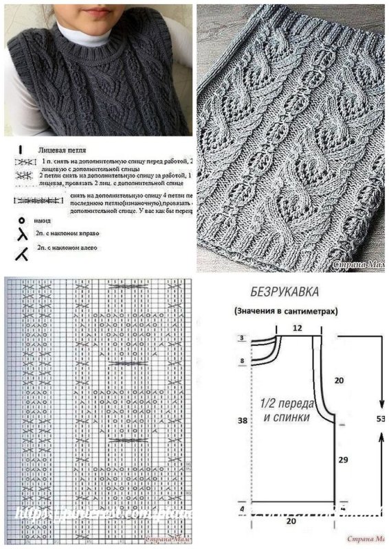 Узор для безрукавки спицами для женщин схемы и описание