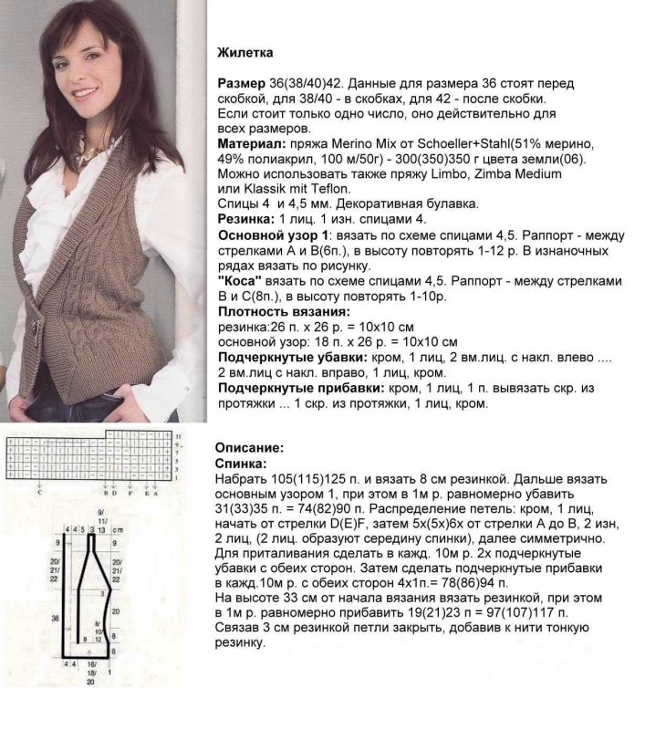 Красивый спицами для жилетки