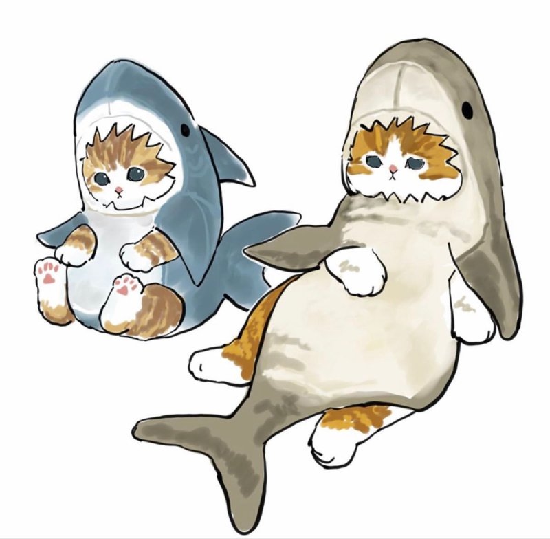 Мультяшный кот в костюме акулы