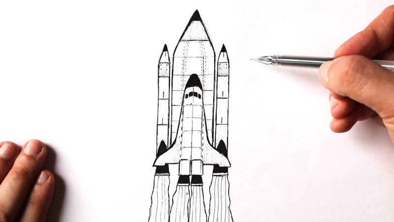 Космическая ракета рисунок карандашом