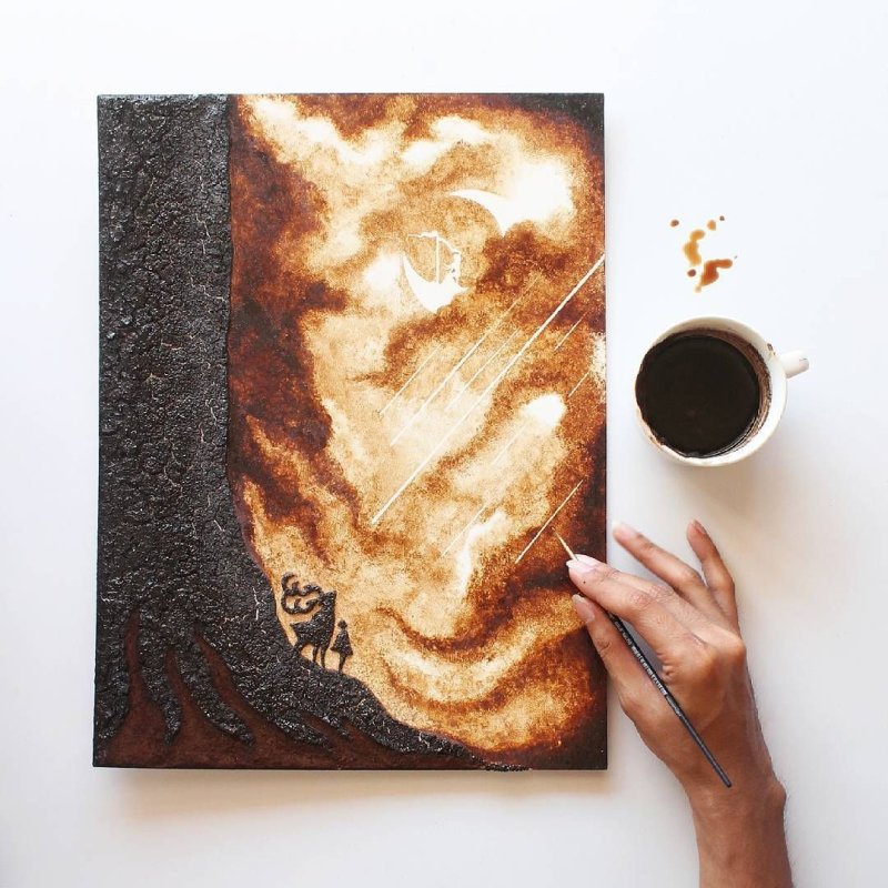 Кофейные рисунки на бумаге