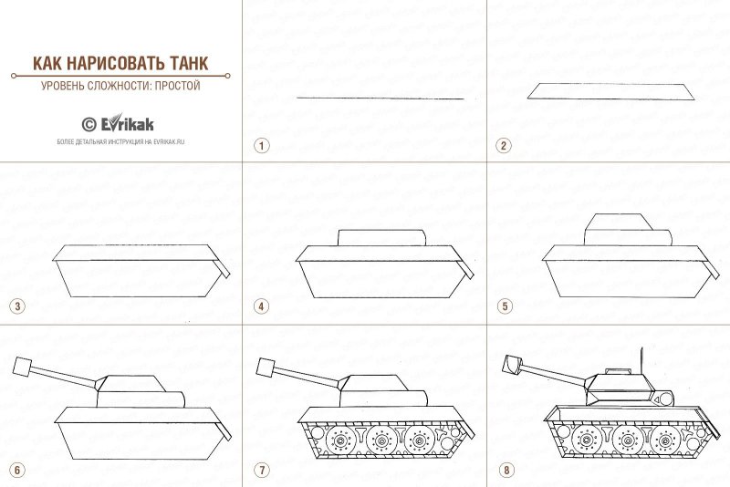 Танк как рисовать для детей поэтапно карандашом