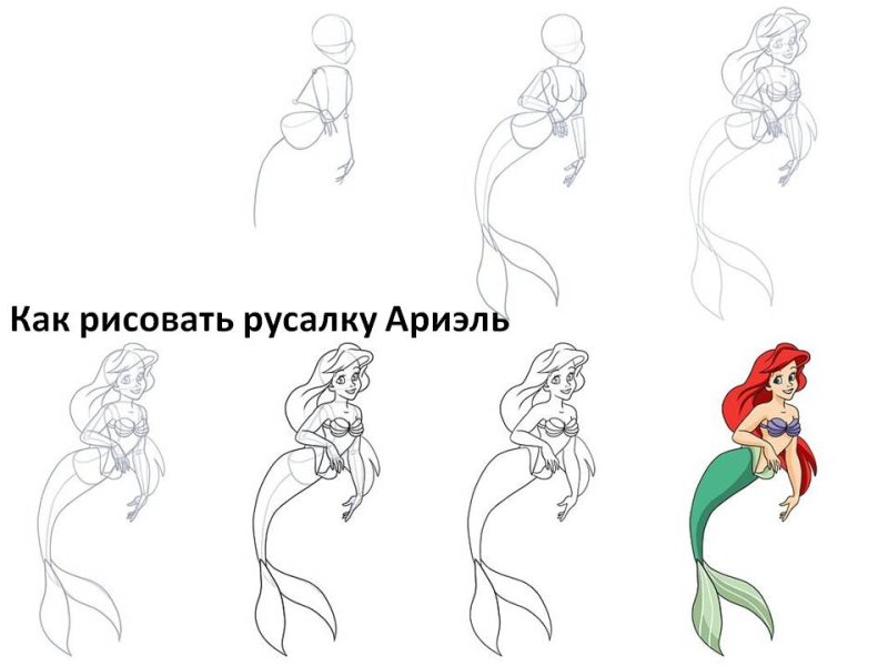 Русалка карандашом для начинающих