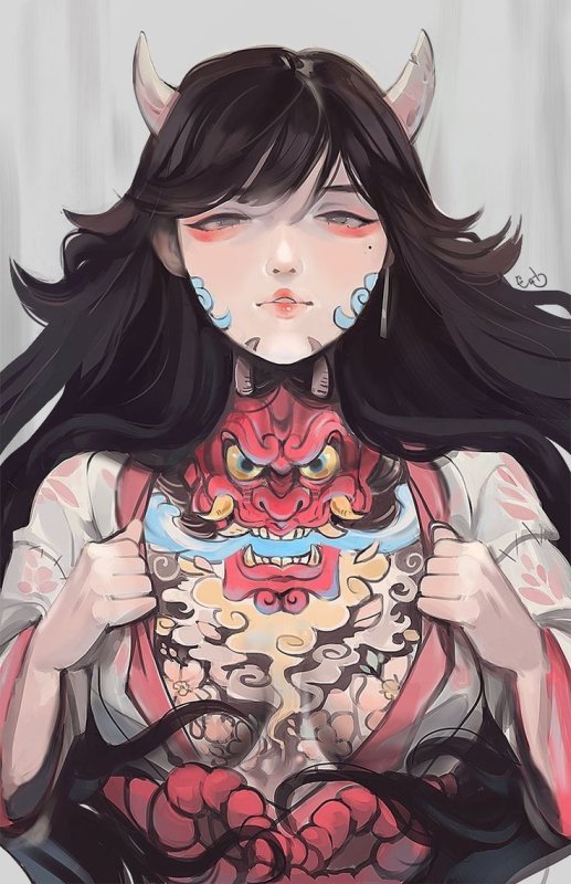 Oni демон Самурай girl аниме