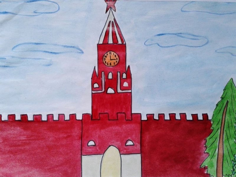Спасская башня Кремля рисование