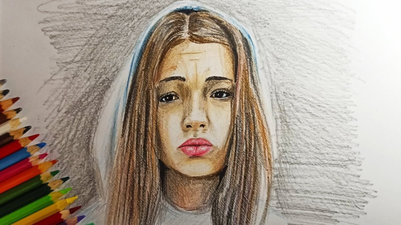 Рисунки девушек цветными карандашами