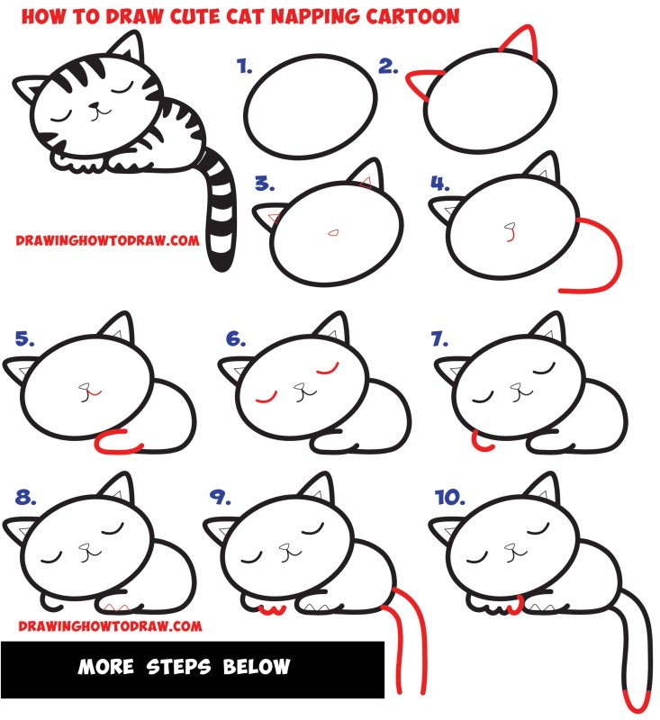Схема рисования котенка для детей