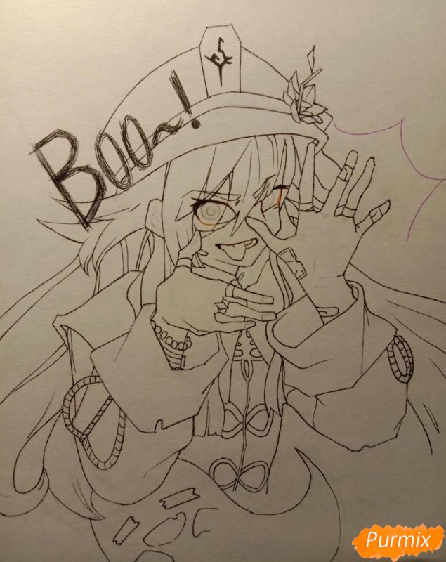 Ху Тао рисунок Геншин