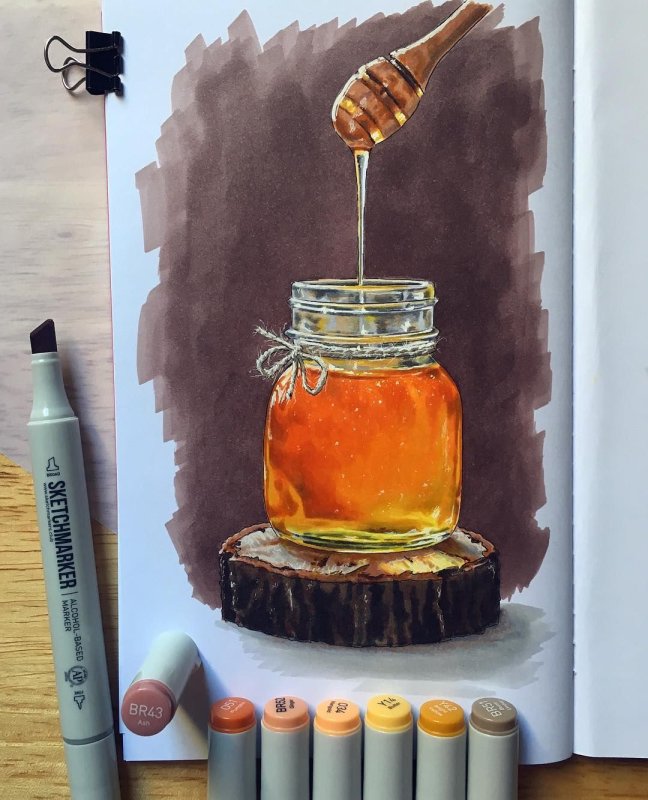 Рисунок скеч маркерами мёд