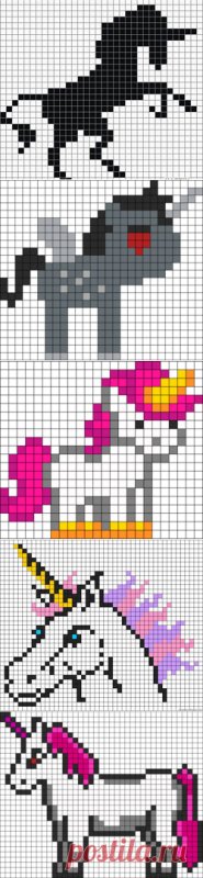 Рисование по клеточкам Единорог