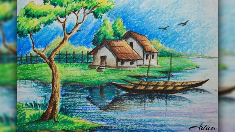 Природа цветными карандашами