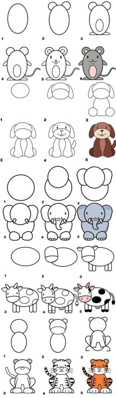 рисуем животных поэтапно для детей