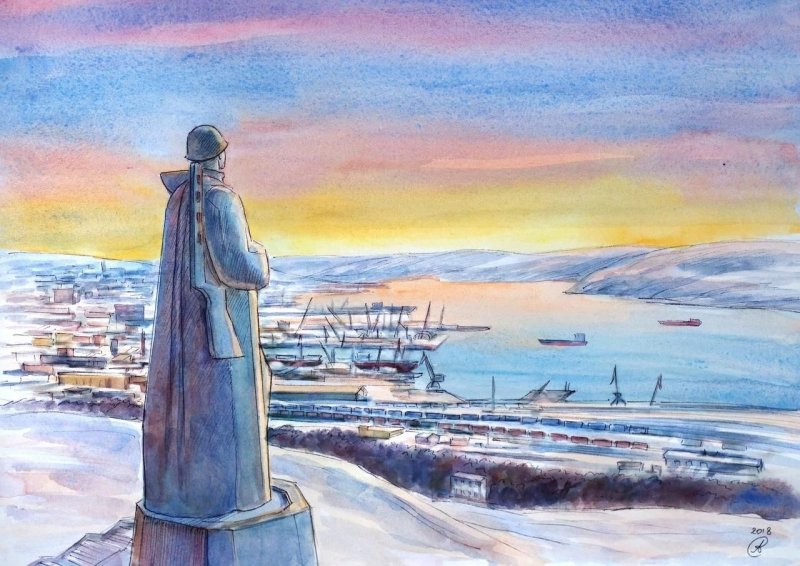 Памятник Алеше Мурманск нарисовать