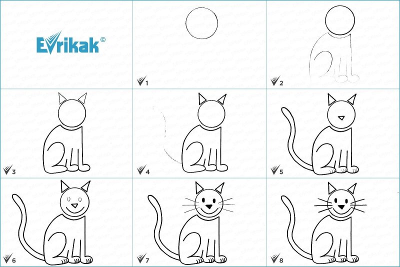 Схема рисования котенка для детей