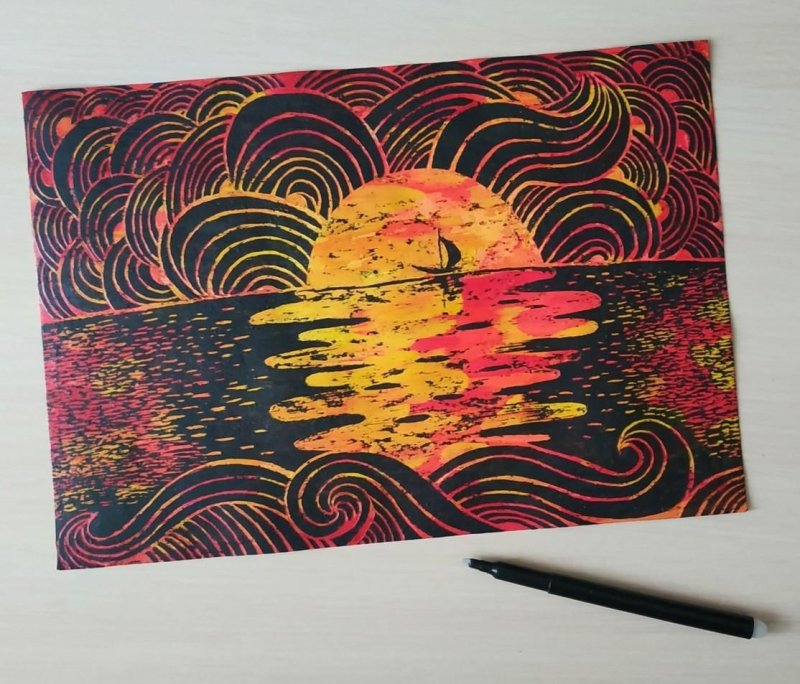 Цветной граттаж техника рисования
