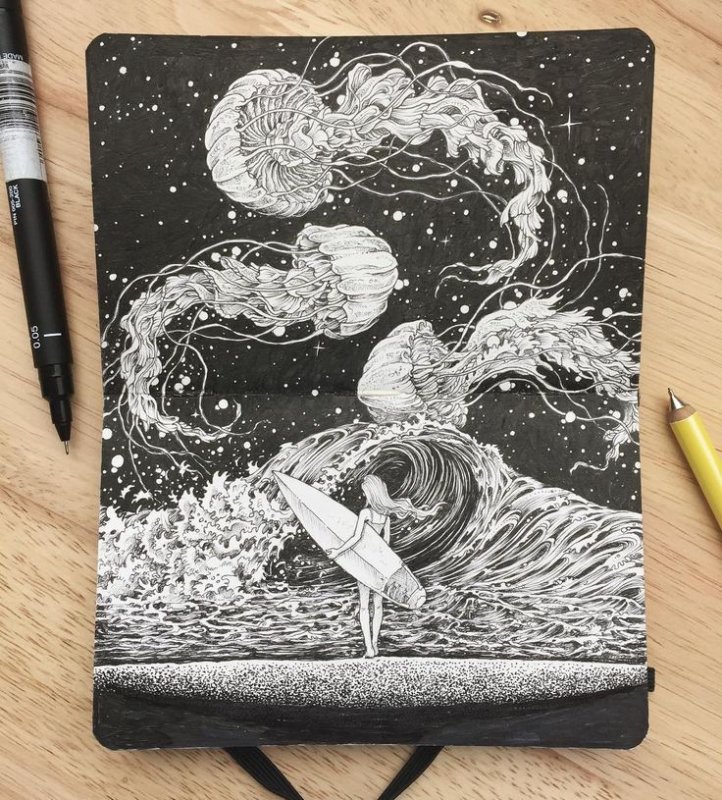 Рисунки черной ручкой