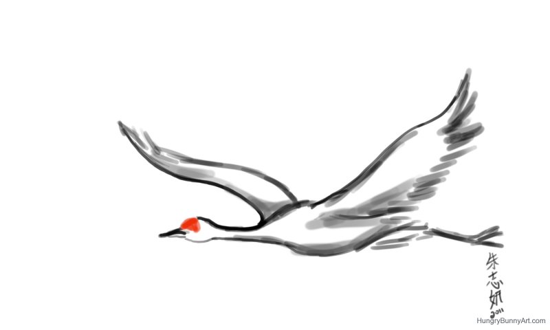 Журавль рисунок карандашом