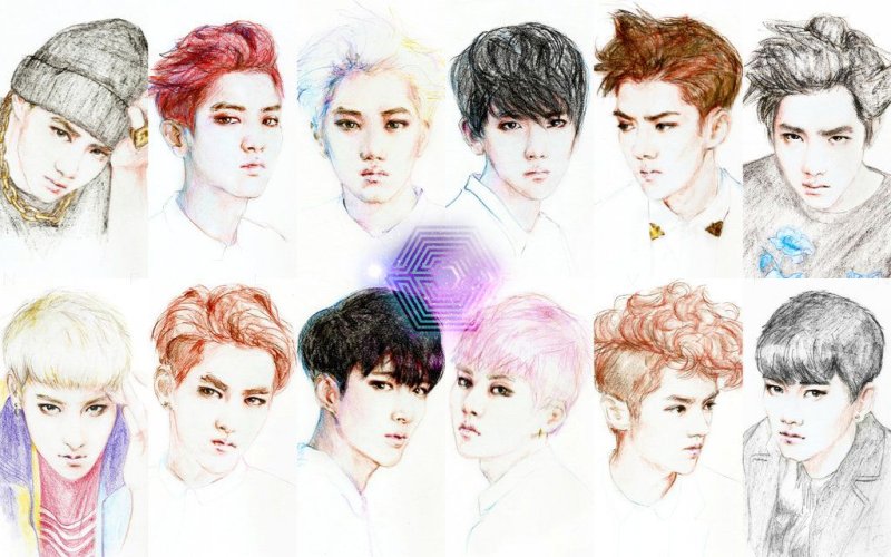 Рисунки корейской группы EXO
