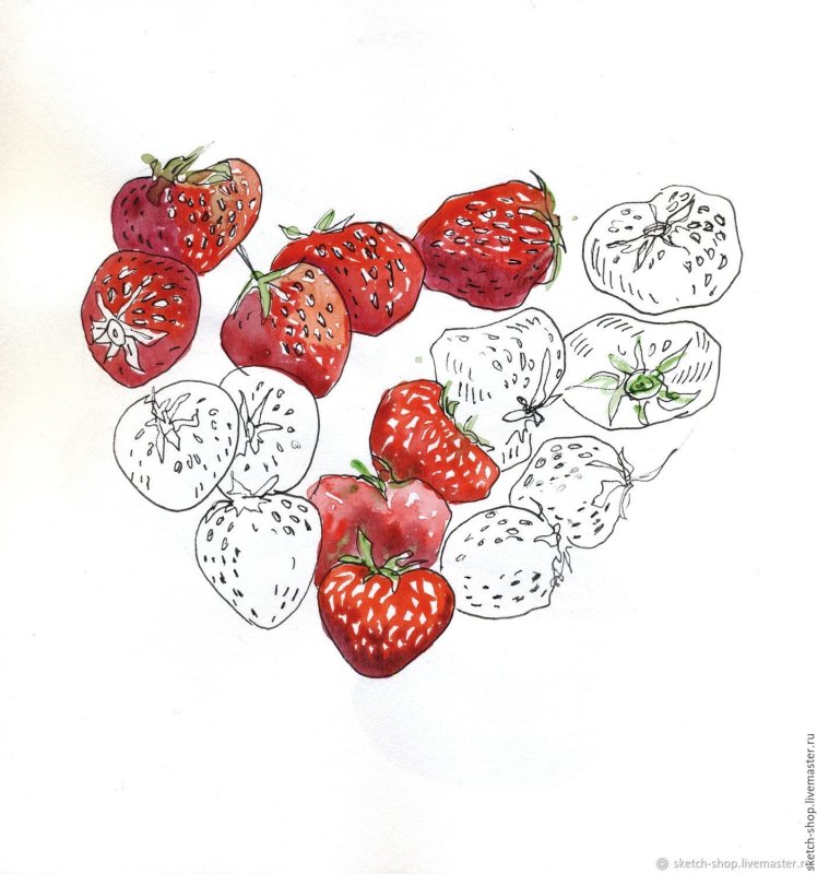 клубника акварель