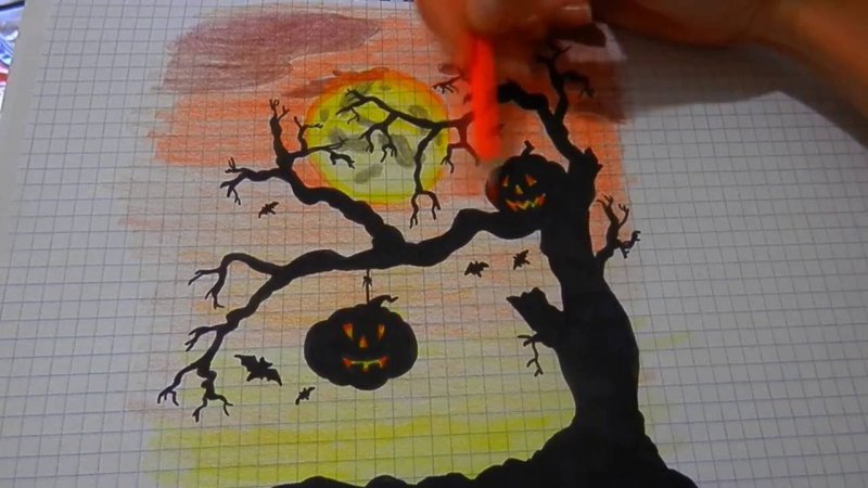 Легкие рисунки для Хэллоуина маркерами