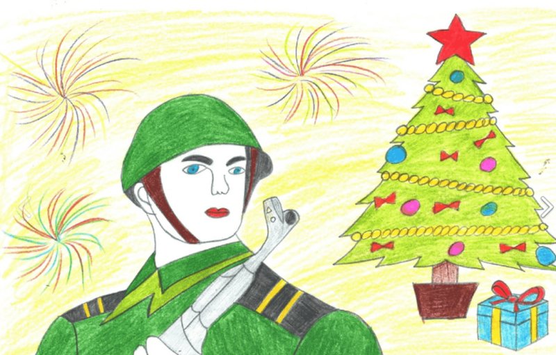 Рисунок солдату на новый год