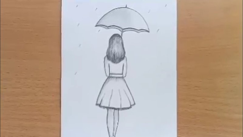 Девочка у стола рисунок карандашом