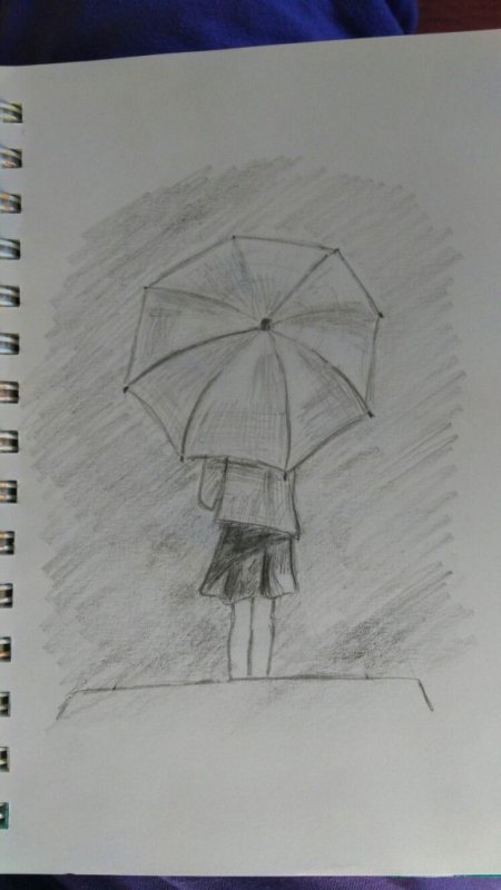 Девочка с зонтиком карандашом