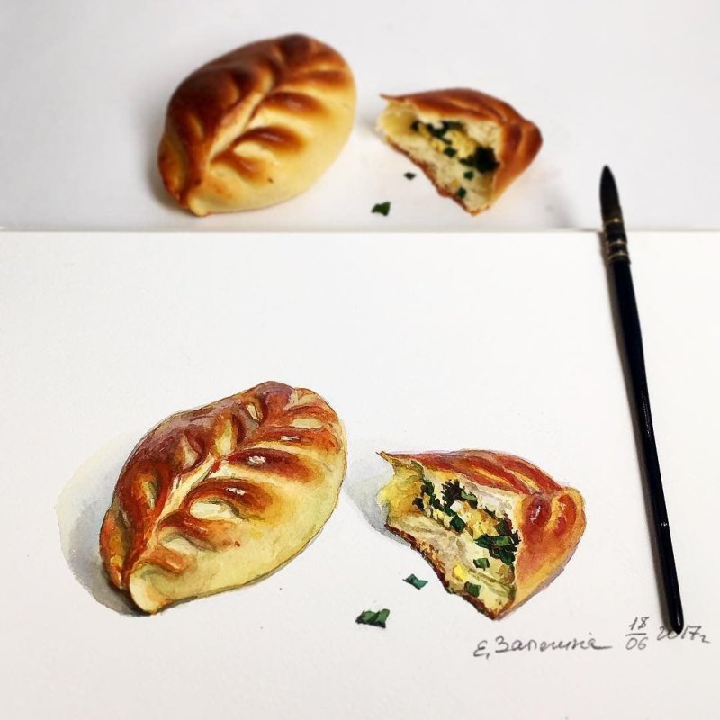 Булочки акварелью