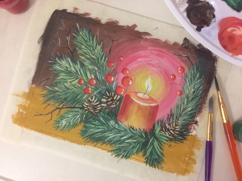 Новогодние рисунки гуашью