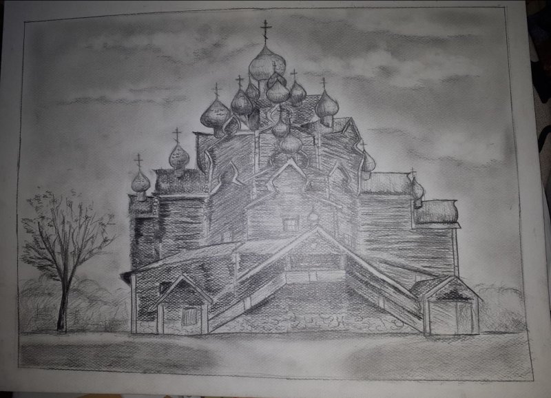Кижи деревянные церкви нарисовать
