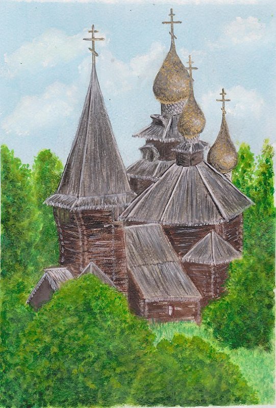 Деревянный храм рисунок