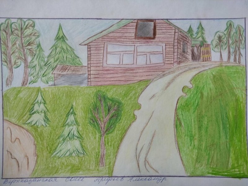 Деревня рисунок карандашом