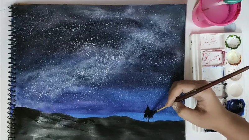 Космос рисунок акварелью
