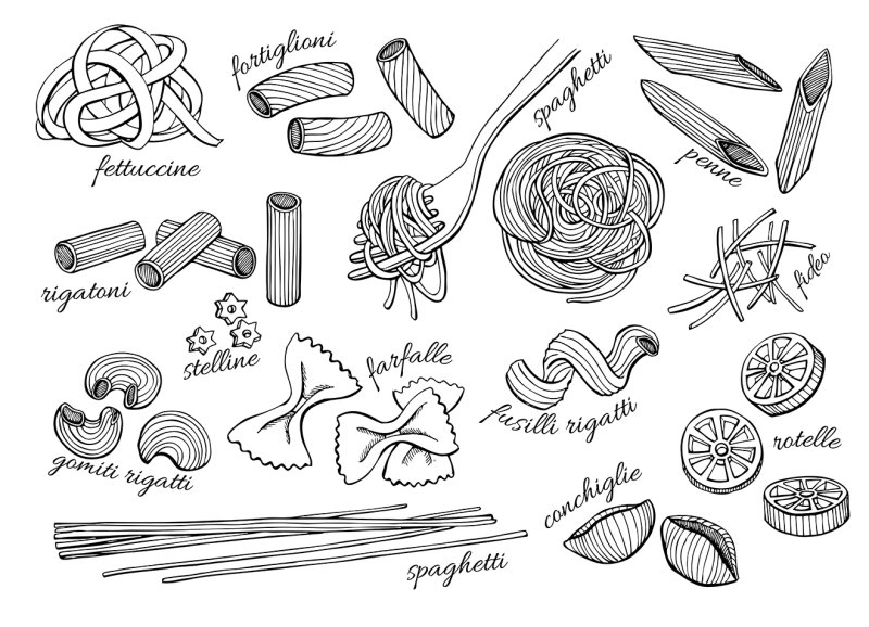 макароны раскраска