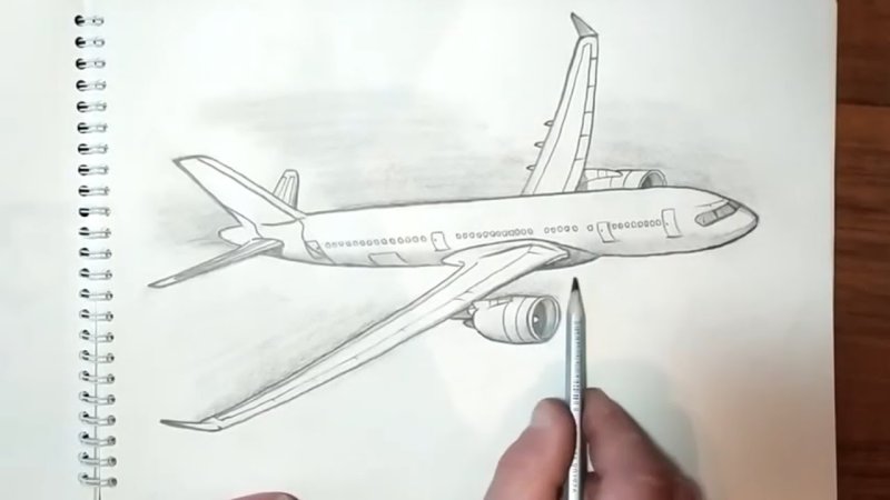 Авиалайнер рисунок карандашом