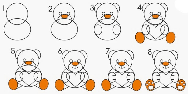 Поэтапное рисование медведя для детей